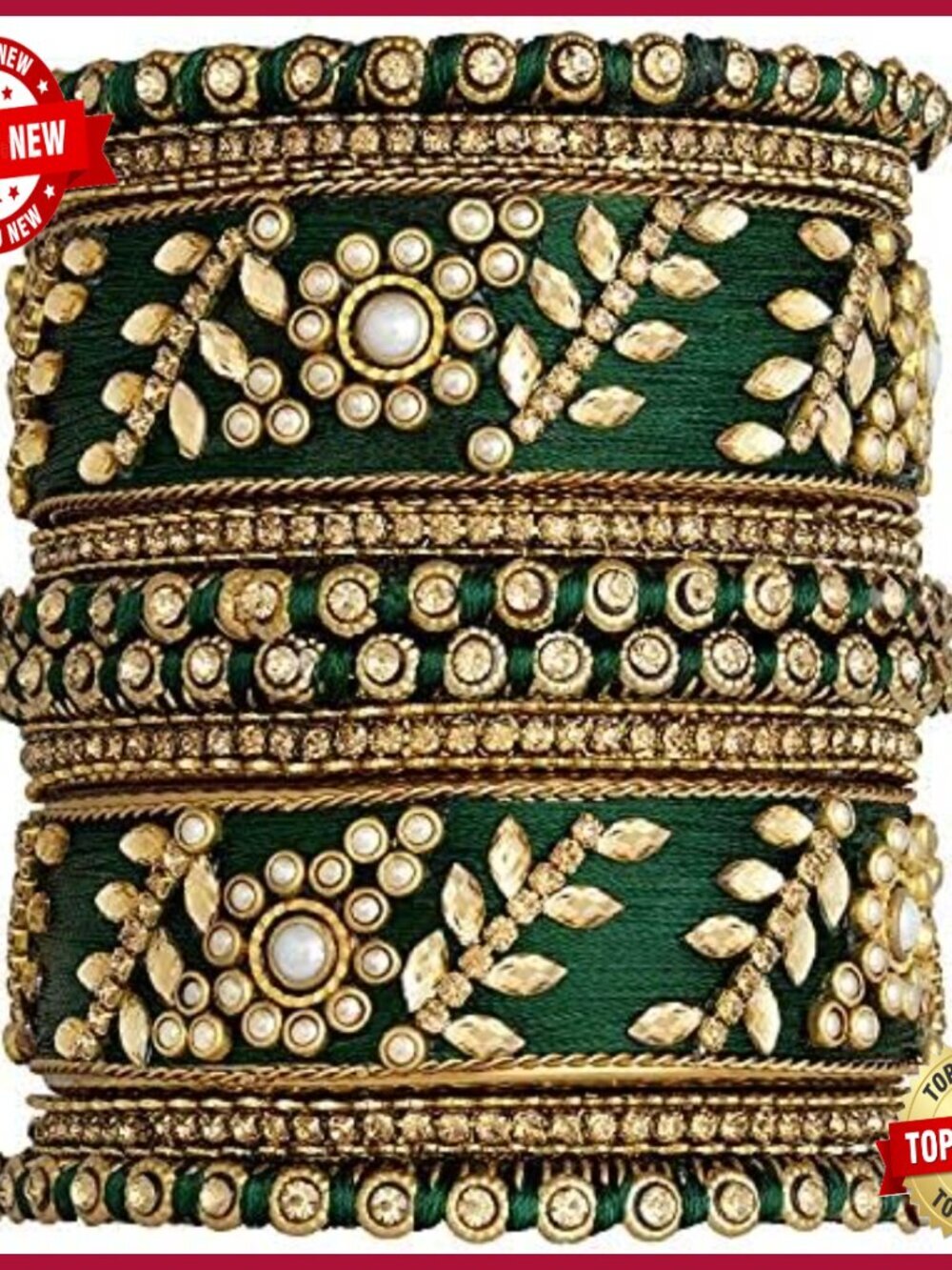 Traditional Bridal Bangle Set Silk Thread Faux Stone Studded Indian Wedding